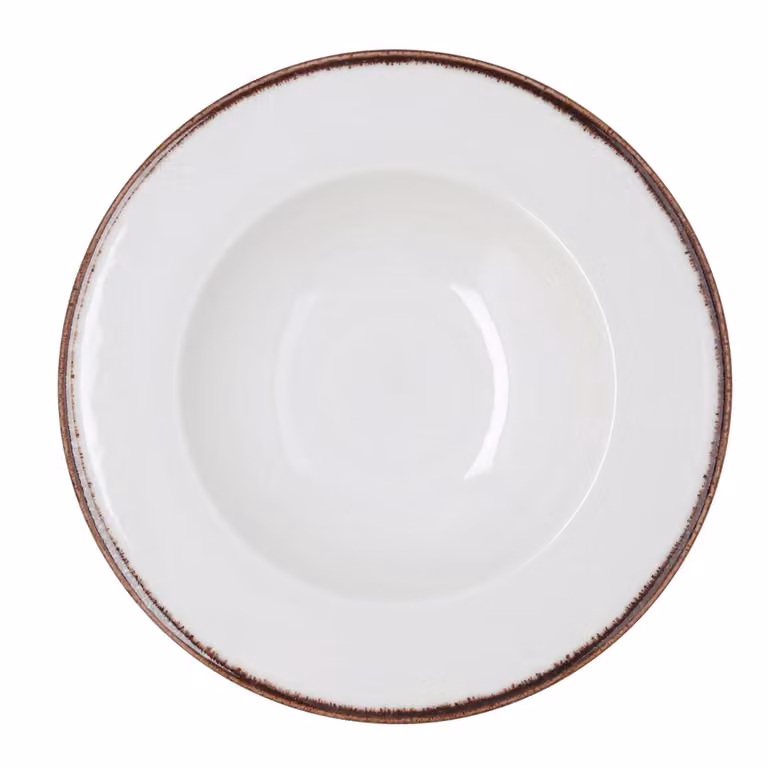 Juego de 6 platos para pasta de porcelana blanca con filo marrón Orion Hydrozero de Bidasoa, Diámetro: 30 cm