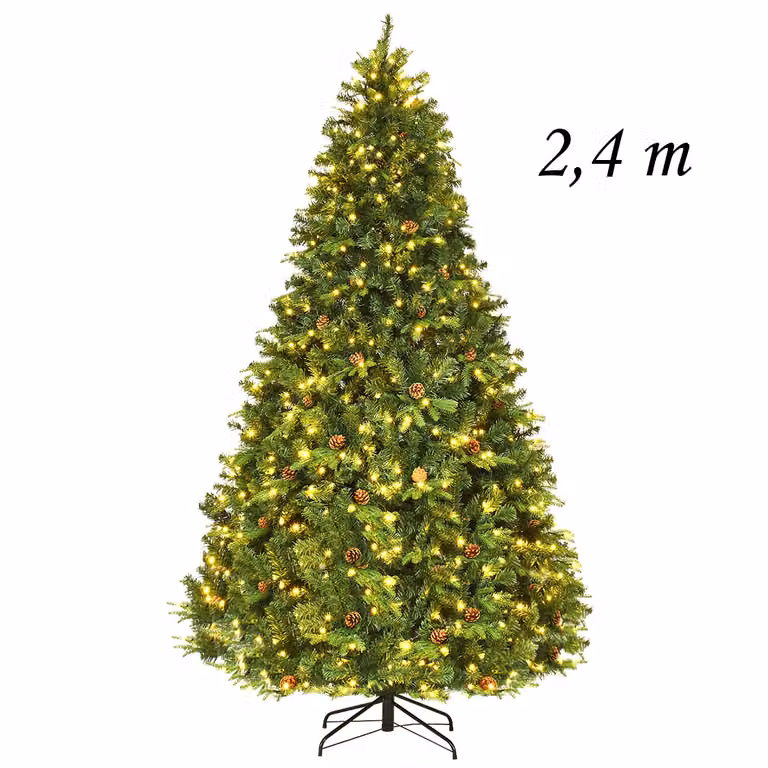 Árbol de Navidad Artificial Costway de 2,4 m con Iluminación LED RGB y Soporte, Color Verde