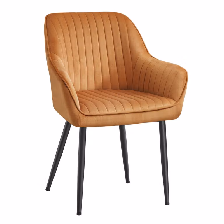 Sillón de comedor SONGMICS tapizado en terciopelo con reposabrazos y patas de metal en marrón y negro