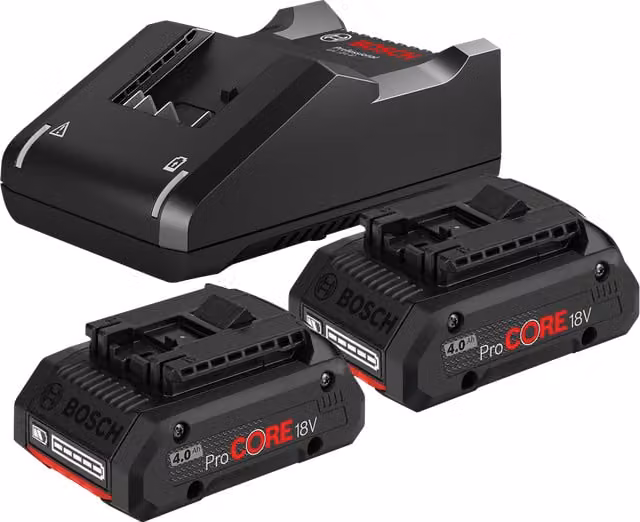 Juego de cargador y 2 baterías Bosch Procore 18V Li-Ion de 4Ah en color negro