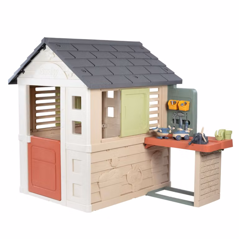 Casa de juegos Smoby Life Natur con taller para exteriores, multicolor y gris, An/P/Al: 114 x 99 x 24 cm