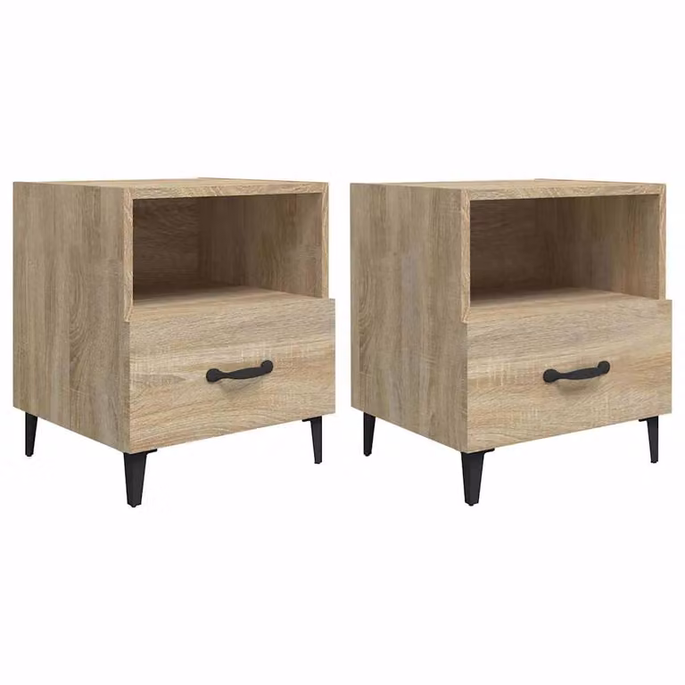 Set de 2 mesitas de noche vidaXL de madera y metal en color roble sonoma para tu dormitorio