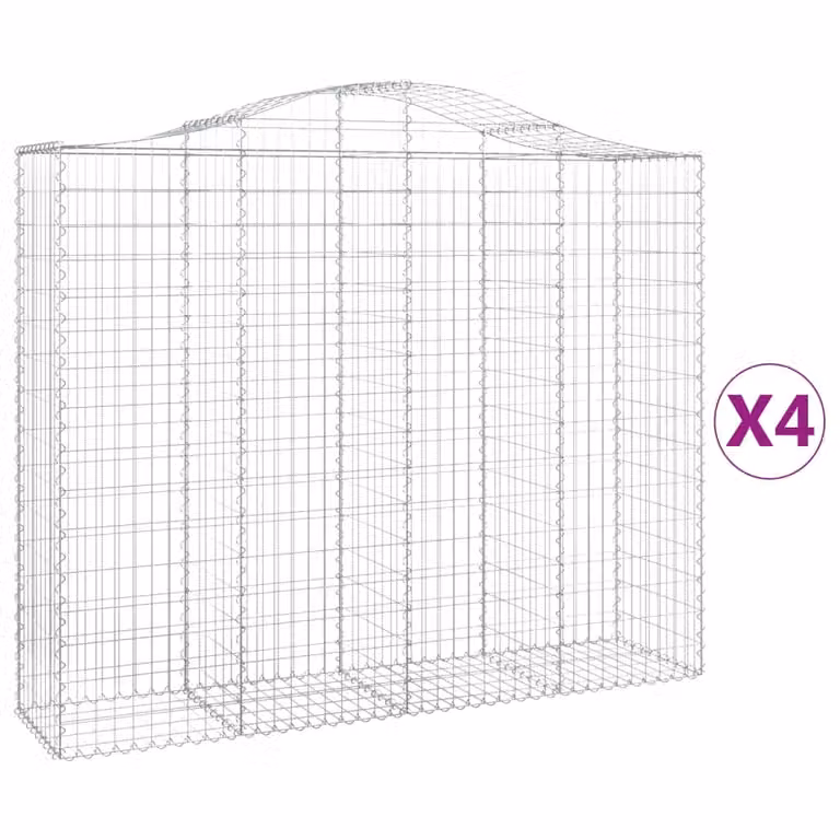 Set de 4 cestas de gaviones vidaXL en forma de arco de acero galvanizado color gris, An/P/Al: 200 x 50 x 160/180 cm
