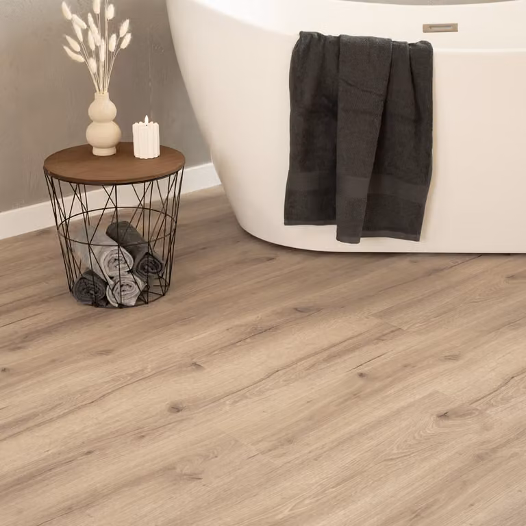 Suelo vinílico clic Home Deluxe ROMIA Roble Crema con sistema de sonido de impacto para 50 m²
