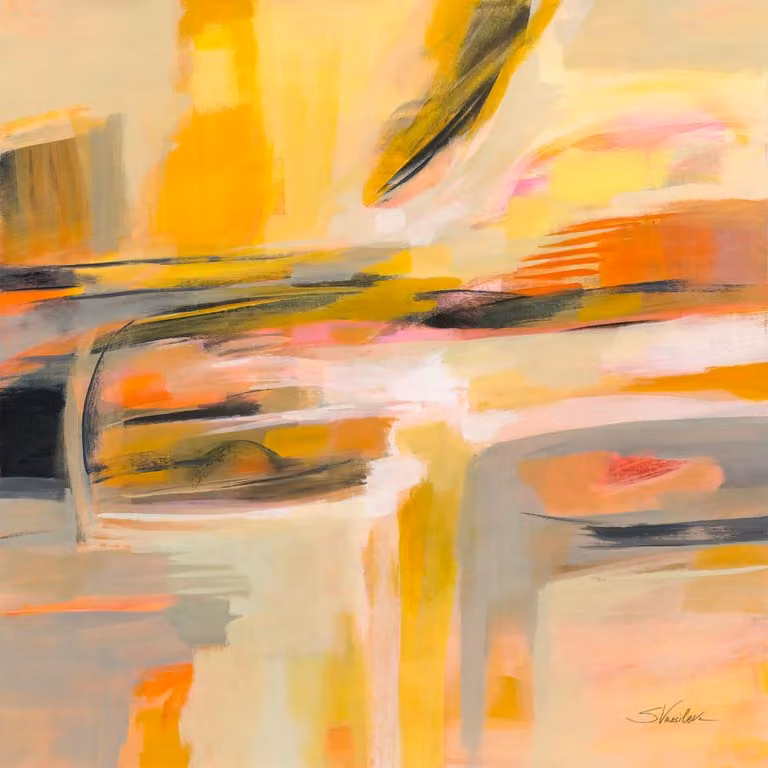 Cuadro Sol Feliz de Made in Meubles, impresión abstracta sobre lienzo amarillo, 80 x 80 cm