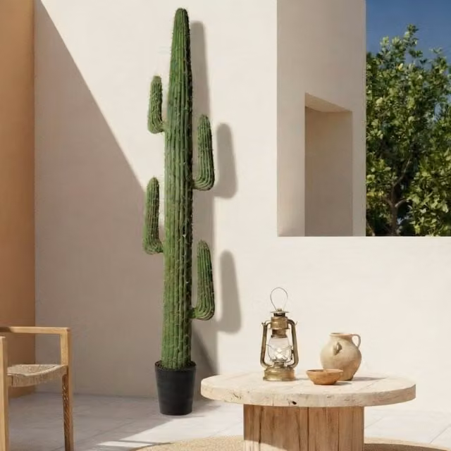 Planta artificial cactus Euphorbia verde de KACTUS REPUBLIC con maceta, Altura: 209 cm