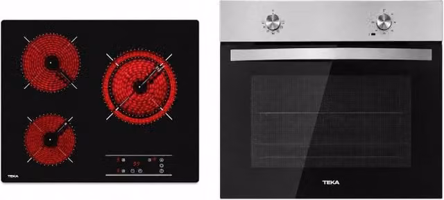 Pack de vitrocerámica y horno de encastre Teka en color negro con acabado en cristal