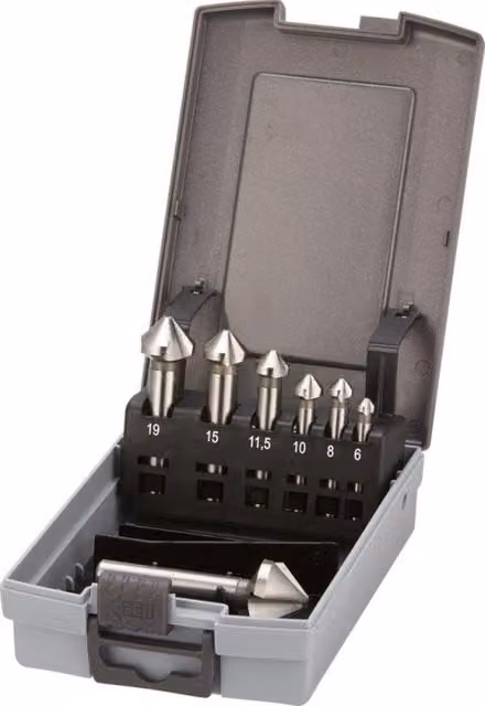 Set de 7 fresas de desbarbar Fortis D335C HSS de 6,0-25 mm en color plata