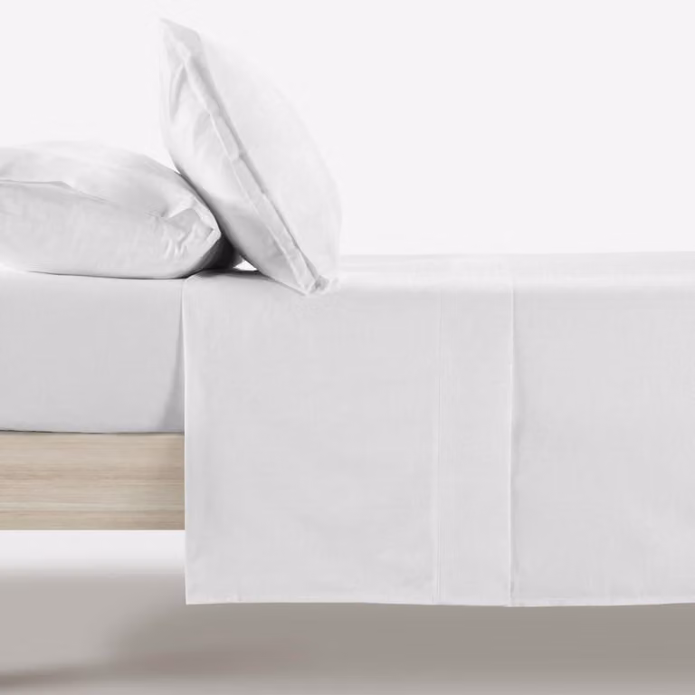 Juego de sábana bajera Manterol de lino y algodón blanco para cama de 180 cm