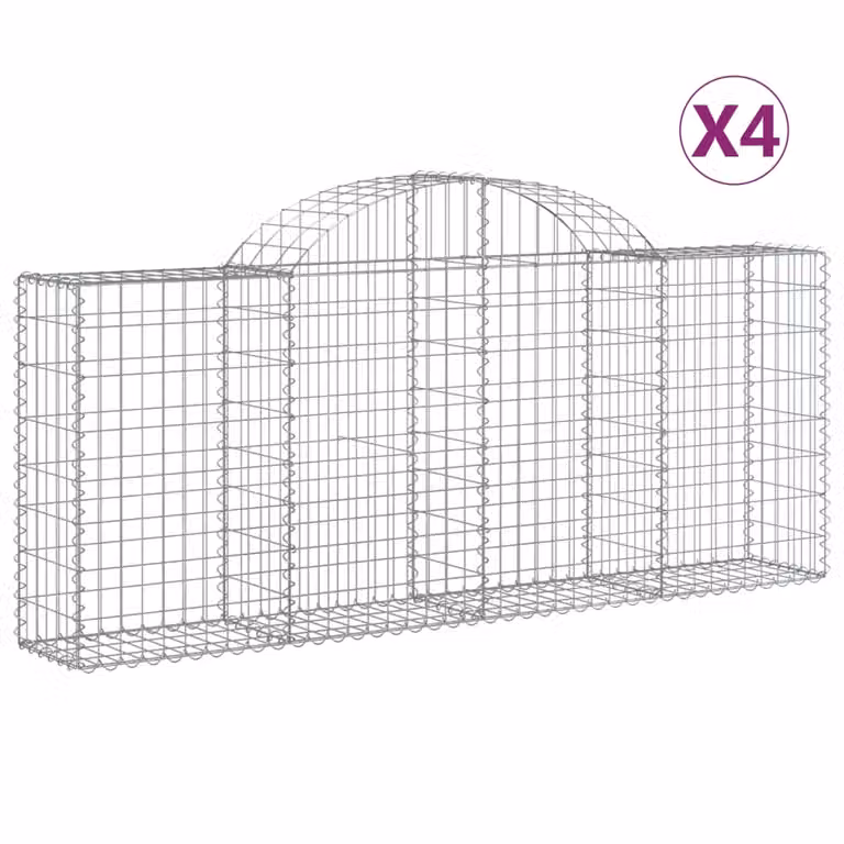 Set de 4 cestas de gaviones vidaXL con forma de arco en acero galvanizado gris, An/P/Al: 200 x 30 x 80/100 cm