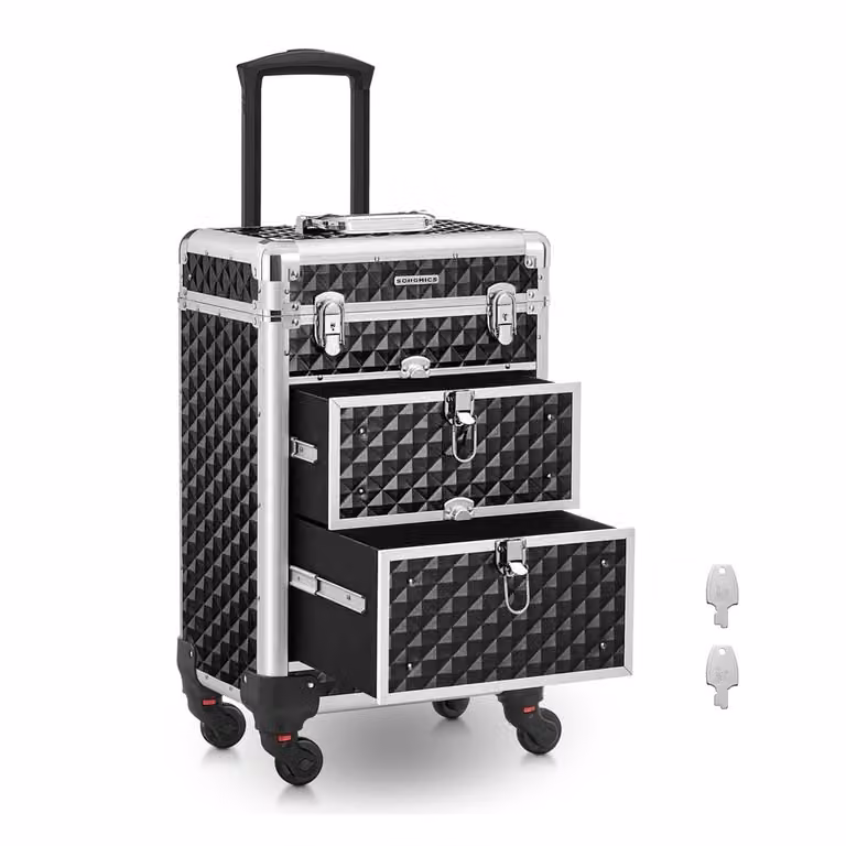 Maleta de viaje para maquillaje Songmics en color negro con estructura de metal