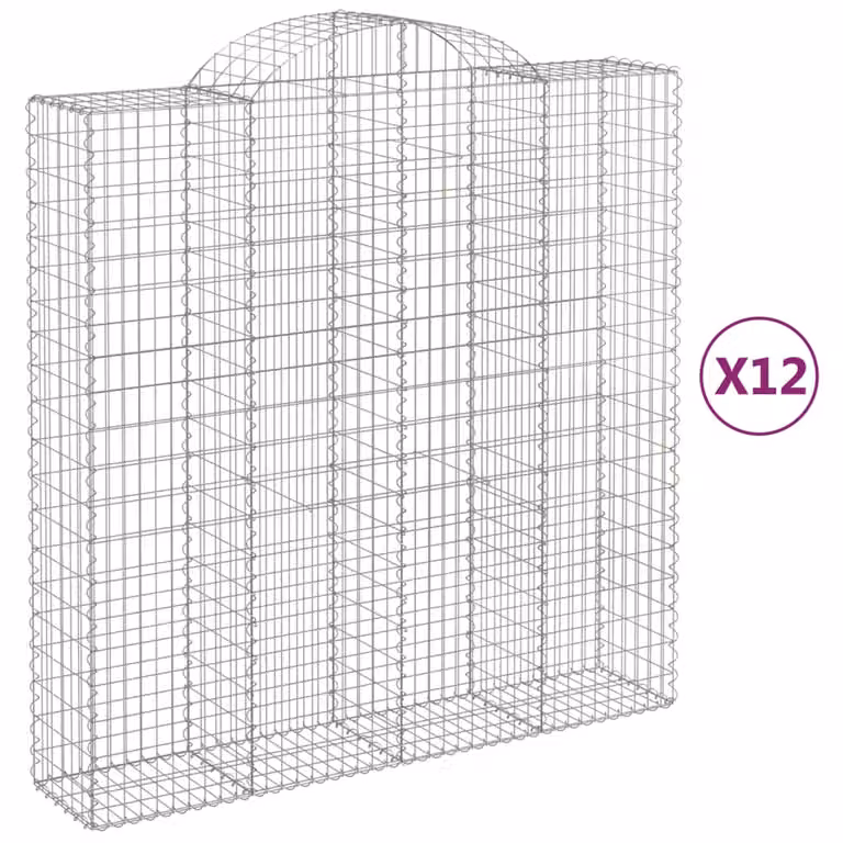 Set de 12 cestas de gaviones videx en acero galvanizado color gris y plata con forma de arco, An/P/Al: 200 x 50 x 220 cm