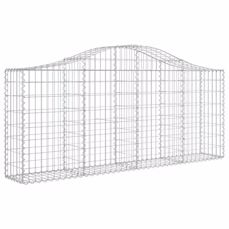 Cesta de gaviones con forma de arco vidaXL de hierro galvanizado en color gris, An/P/Al: 200 x 30 x 80/100 cm
