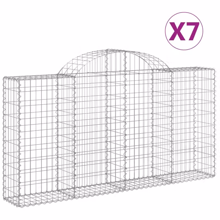 Set de 7 cestas de gaviones con forma de arco videx en acero galvanizado color gris y plata, An/P/Al: 200 x 30 x 100/120 cm