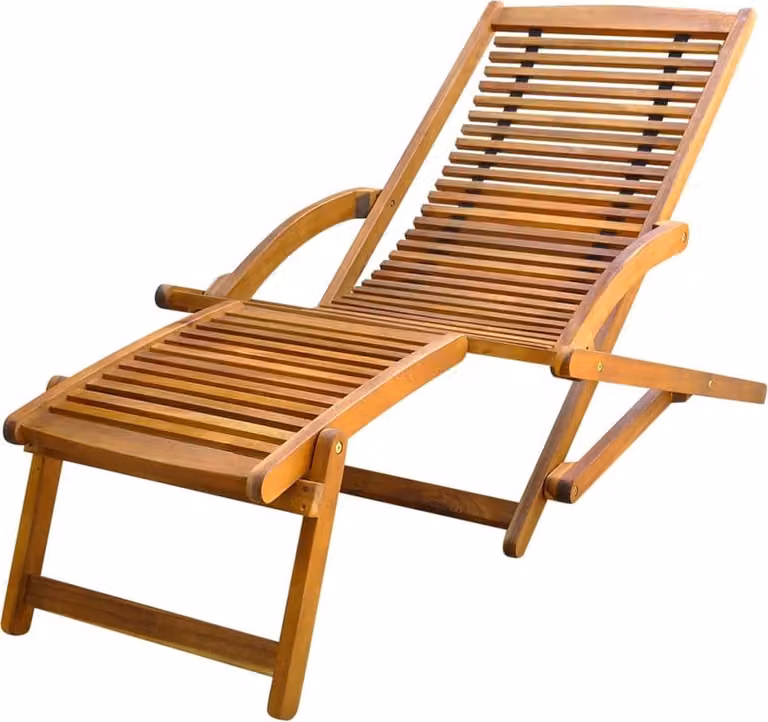 Tumbona de jardín Syfax de madera de acacia aceitada en color marrón con reposapiés, reposacabezas ajustable y reposabrazos