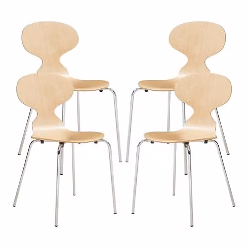 Juego de 4 sillas de comedor Kil de en.casa con estilo escandinavo en madera de abedul y metal, color natural y cromo, An/P/Al: 80 x 47 x 48 cm