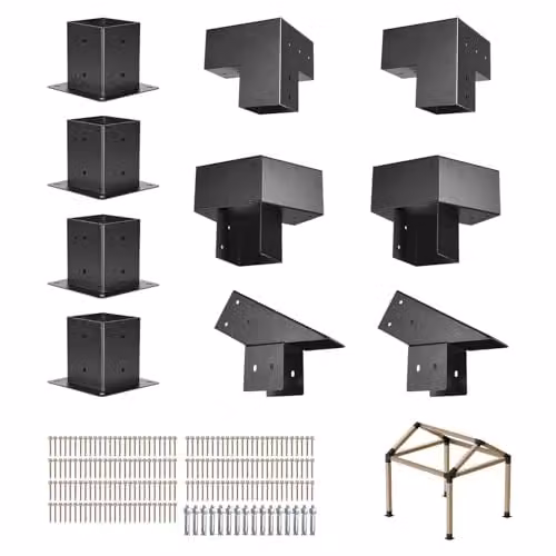 Kit de 14 piezas de soportes para pérgola VEVOR en acero inoxidable color negro con conectores para techo puntiagudo de 3 o 4 vías y bases para postes