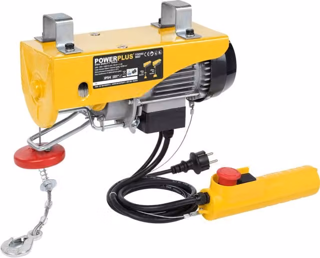 Polipasto eléctrico Powerplus de 200/400 kg con motor de 980W en color amarillo y acero