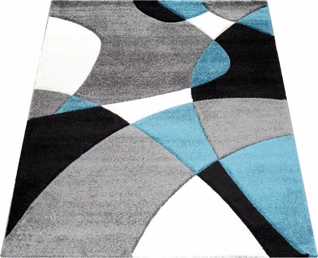 Alfombra moderna Diamora de diseño geométrico con efecto alto y bajo en colores turquesa, negro, blanco y gris, An/P: 160 x 230 cm