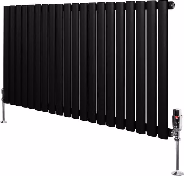 Radiador de columna ovalado negro de acero con válvulas termostáticas Monster Shop An/P/Al: 60 x 60 x 120 cm