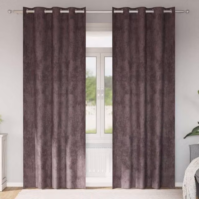 Set de 2 cortinas de terciopelo vidaXL en color marrón con ojales, diseño moderno y térmico, An/Al: 140 x 245 cm