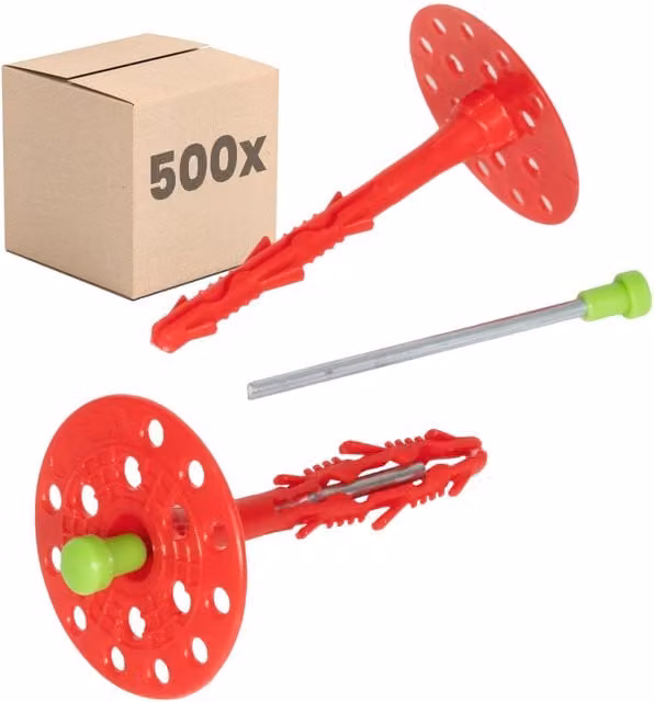 Pack de 500 tacos de aislamiento Protektor con clavo de acero de 8 x 100 mm en color rojo