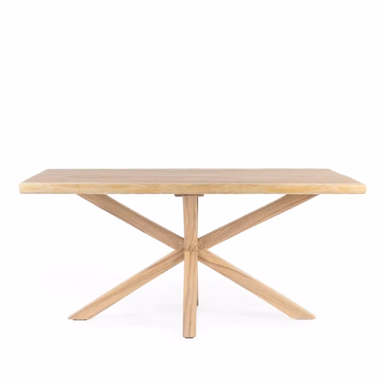 Mesa de comedor rectangular de madera maciza Wabi Home en color marrón con acabado rústico y borde natural