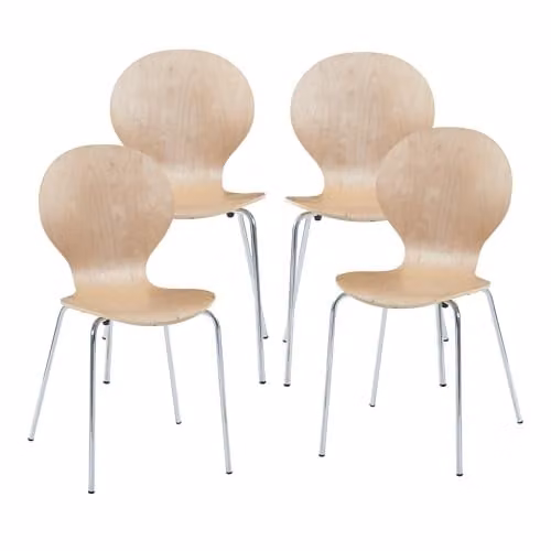 Juego de 4 sillas de comedor Etne de en.casa con estilo escandinavo en madera de abedul y metal, color natural, An/P/Al: 48 x 50 x 85 cm