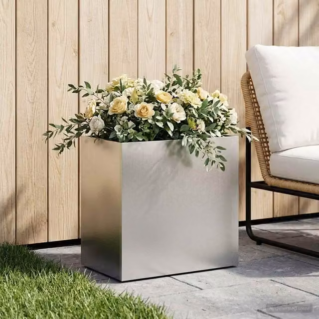 Macetero de jardín Maison Exclusive en acero inoxidable color plata An/P/Al: 50 x 30 x 40 cm