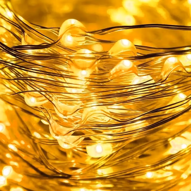 Tapón de botella con 20 luces LED micro de alambre de cobre SPRINGOS en color plata y luz blanca cálida