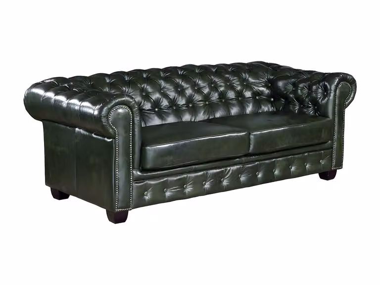 Sofá Chesterfield de 3 plazas Brenton de Vente-Unique en piel de búfalo color verde