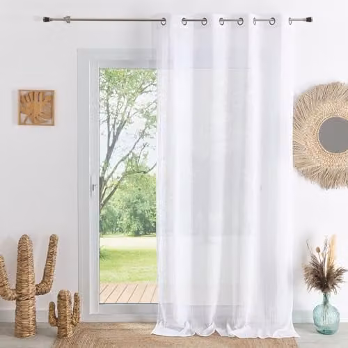 Visillo de Etamina HomeMaison Blanco con Ojales An/Al: 140 x 260 cm