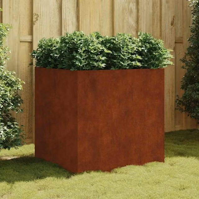 Jardinera de acero corten Maison exclusive color marrón An/P/Al: 80 x 80 x 80 cm