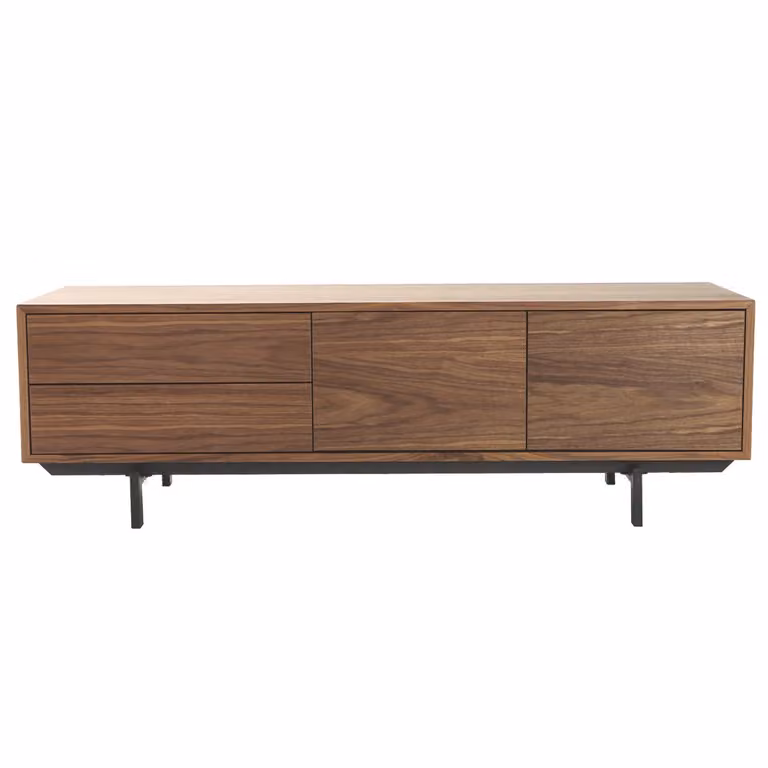Miliboo Mueble de TV Manny de diseño vintage en color nogal y negro con estructura de madera y metal, An/P/Al: 160 x 50 x 45 cm