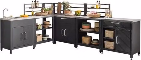 Cocina exterior completa de 6 módulos Sweeek en metal negro mate, An/P/Al: 52.5 x 80 x 114 cm