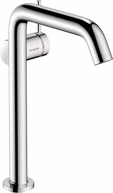 Grifo monomando alto para lavabo Hansgrohe Tecturis S Fine 240 en color plata con vaciador push open y tecnología CoolStart