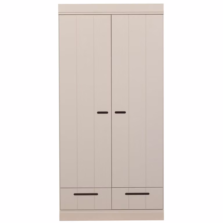 Armario de pino Woood con 2 puertas y 2 cajones en gris claro
