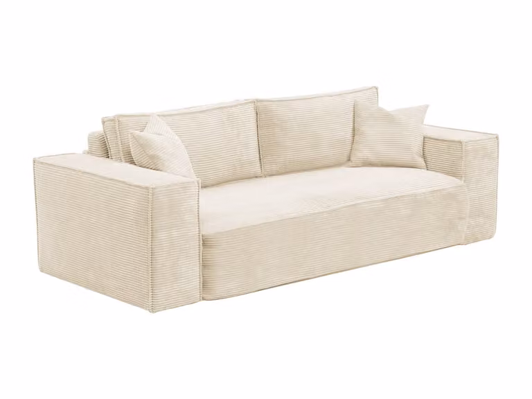 Sofá cama de 3 plazas tipo italiano AMELIA en pana beige con colchón de memoria de formas de 140 x 190 cm