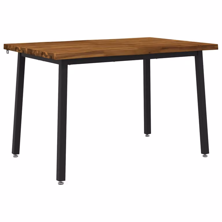 Mesa de comedor moderna vidaXL de madera de acacia sólida con borde natural y patas de metal, An/P/Al: 110 x 55 x 75 cm, color marrón y negro