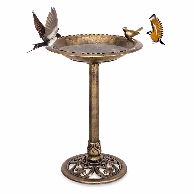 Comedero y lavabo para pájaros con pedestal Costway en color bronce, An/P/Al: 50 x 50 x 76 cm