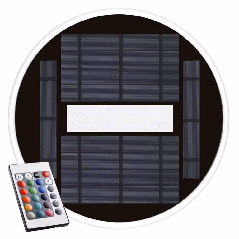 Lámpara LED solar KOOB multicolor con control remoto y sensor crepuscular para jardín y piscina, IP68, Diámetro: 30,9 cm