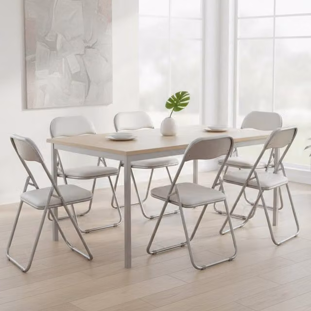 Conjunto de seis sillas plegables Dmora en color blanco con acabado mate para comedor u oficina, An/P/Al: 43 x 47 x 78 cm