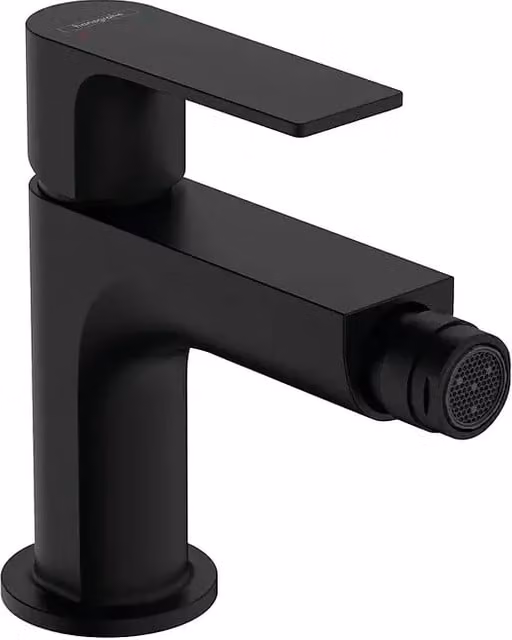 Grifo monomando para bidé Hansgrohe en negro mate con desagüe pop-up y Profundidad: 14,6 cm