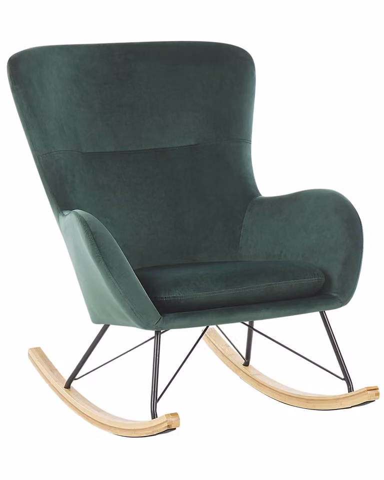 Mecedora de terciopelo verde oscuro con reposabrazos estilo glamour Beliani