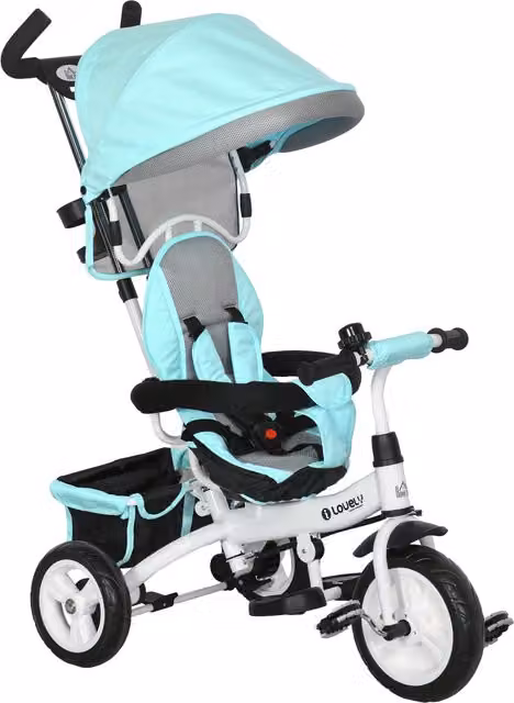 Triciclo Evolutivo HOMCOM para Niños de 1 a 5 Años con Toldo Plegable, Mango Telescópico y Cinturón de Seguridad, Verde Mint