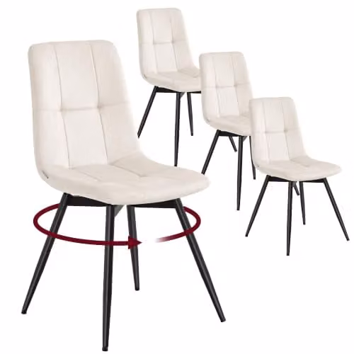 Set de 4 sillas de comedor giratorias 360 grados VASAGLE en terciopelo beige con patas de metal estilo mid-century