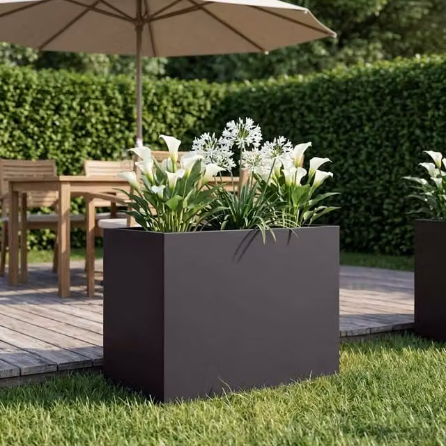 Macetero de jardín negro Maison exclusive de acero laminado en frío An/P/Al: 50 x 40 x 50 cm