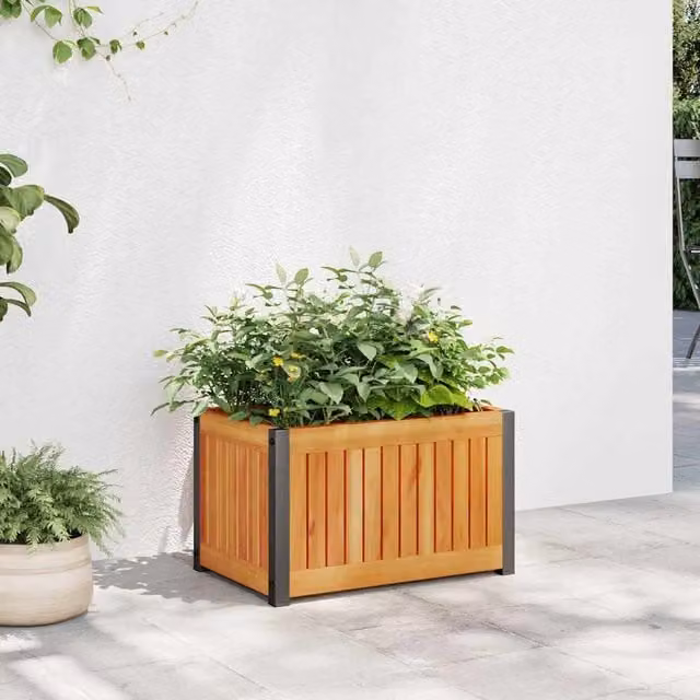 Jardinera de madera de acacia y acero Maison exclusive, color marrón, An/P/Al: 45 x 30 x 27,5 cm