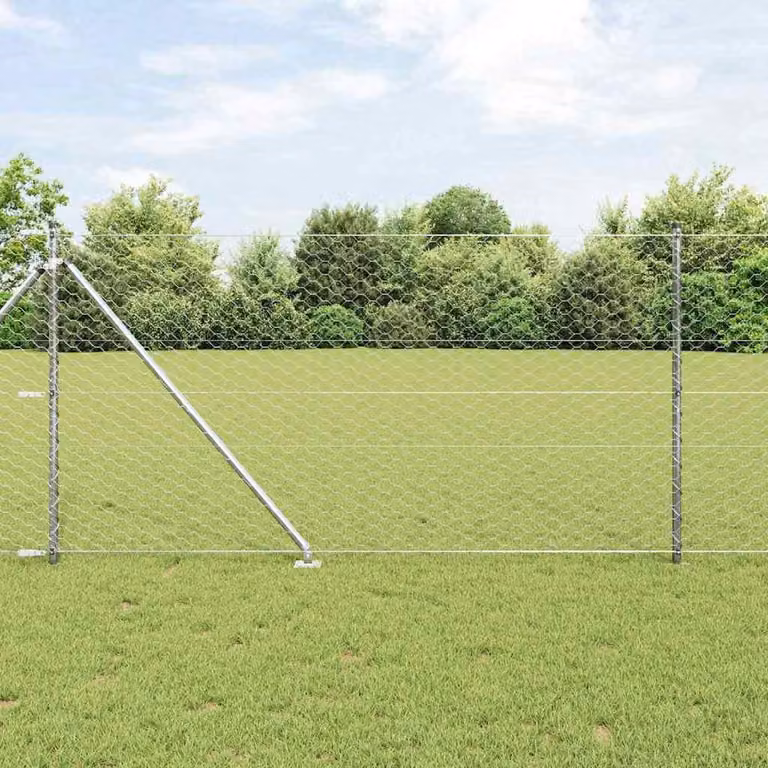Valla hexagonal Syfax de acero galvanizado plateado con poste de 10 x 1 m