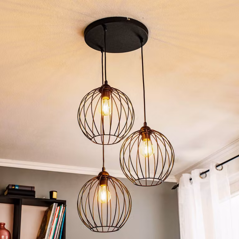 Lámpara colgante moderna HELAM de metal negro atenuable para salón o comedor